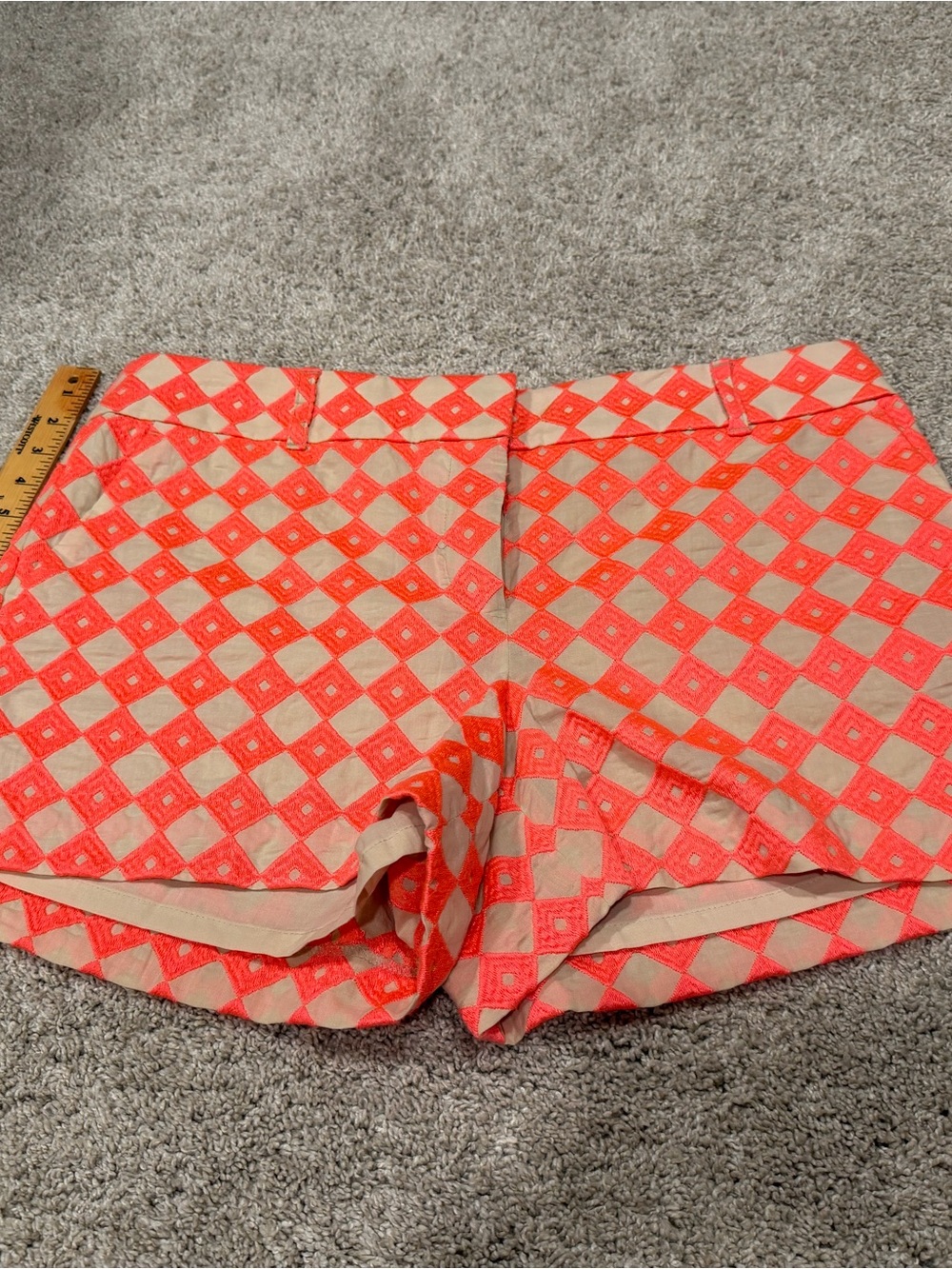 LOFT Coral and Beige High-Waist Geometric Shorts
